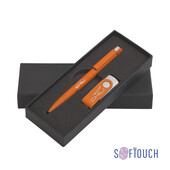 Набор ручка + флеш-карта 16 Гб в футляре, покрытие soft touch оранжевый