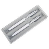 BUSINESS SET, набор: ручка шариковая и карандаш механический, белый/серебристый, металл/пластик
